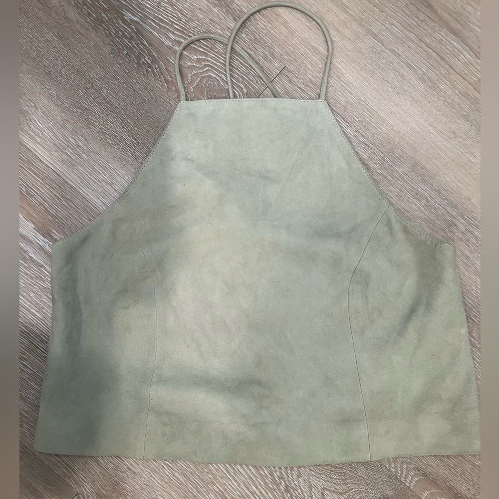 Walter Baker Sage Suede Halter Crop Top